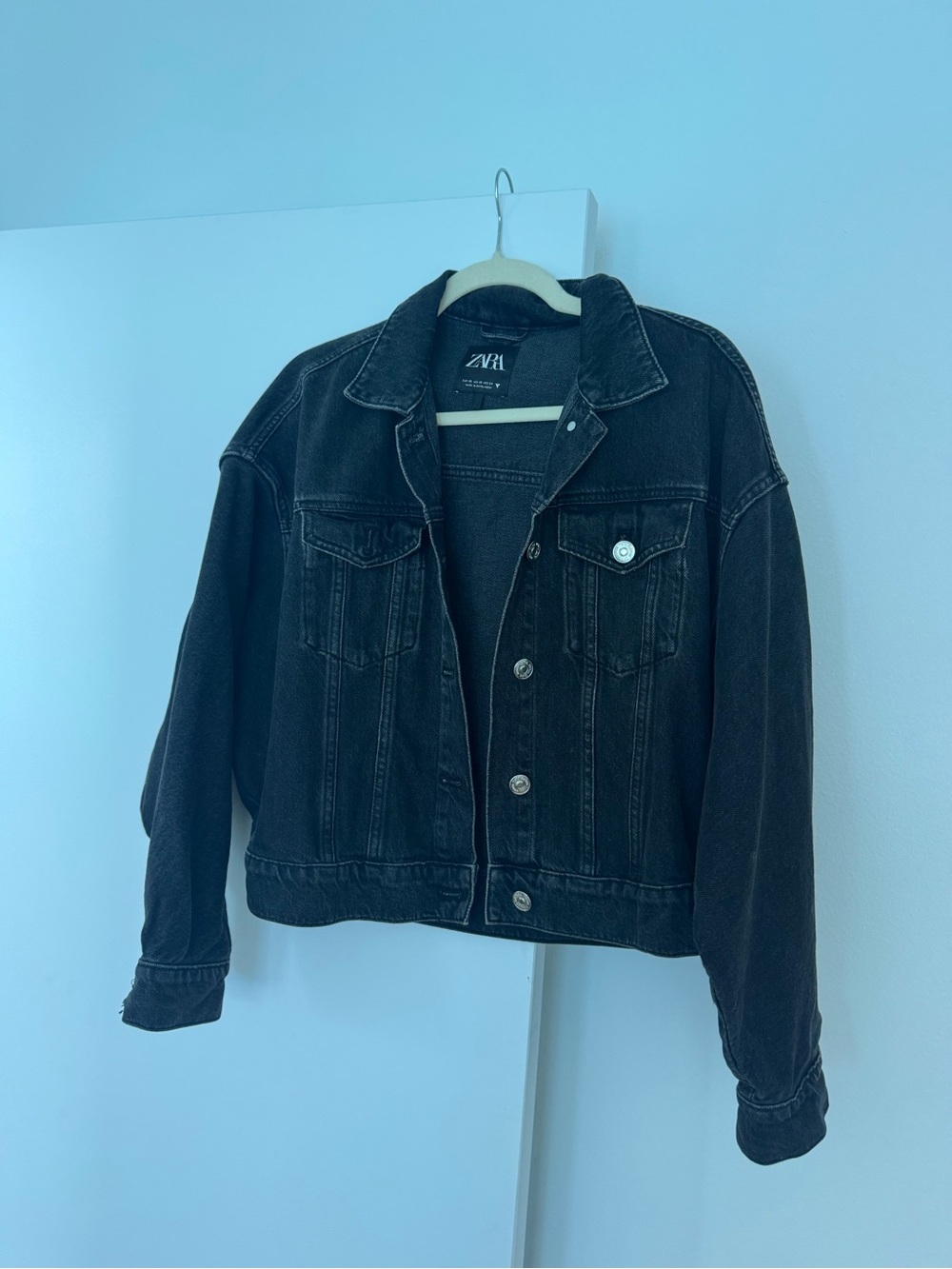 ZARA Oversized Charcoal Denim Jacket XS Dark Wash Jean Jacket